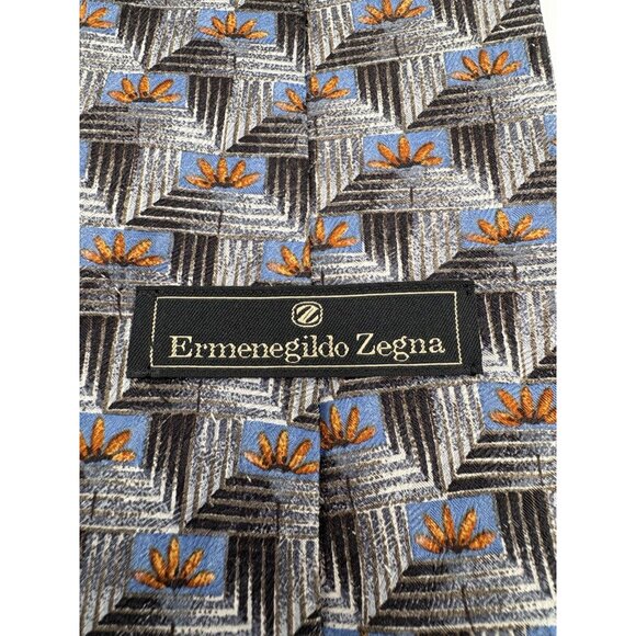 Ermenegildo Zegna Men ERMENEGILDO ZEGNA Men\'s 100% Silk Necktie ITALY Luxury FLORAL Gray/Orange EUC